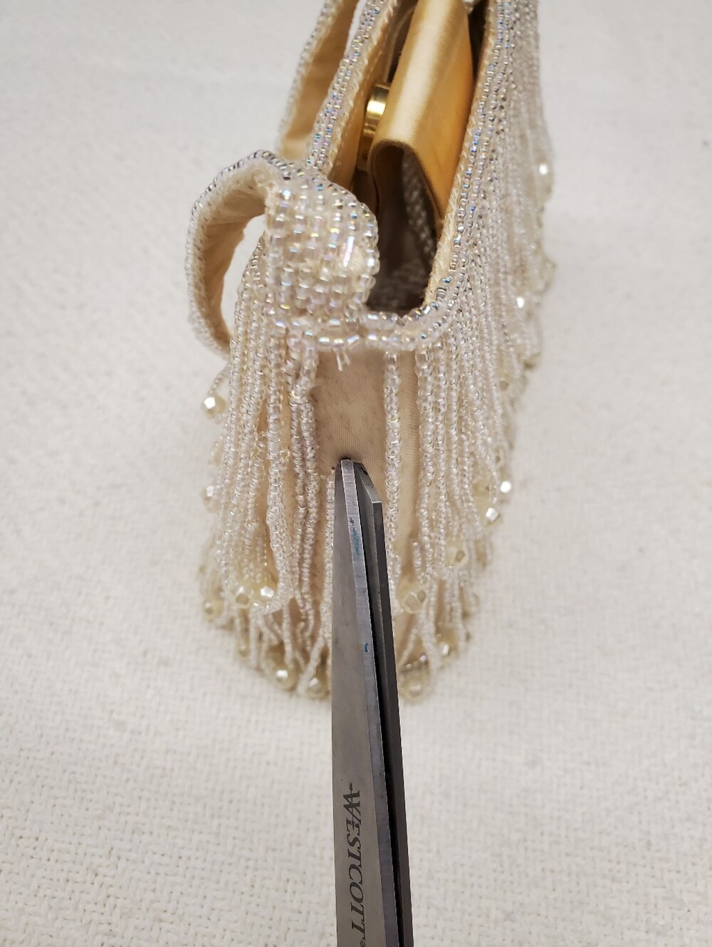 Vintage La Regale Beaded Fringe Evening Bag Ivory Pearl Crossbody Mini Purse - Picture 10 of 10